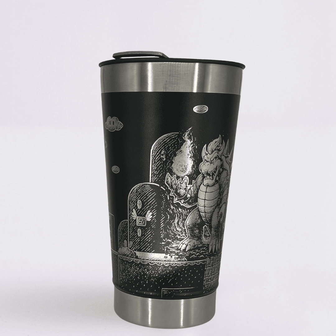 Super Mario – Copo Térmico Preto Personalizado 360° a Laser + Brinde