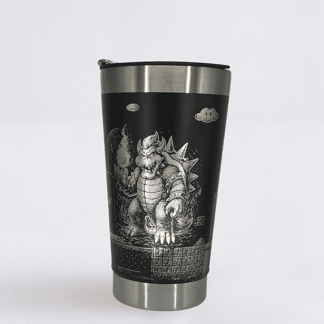 Super Mario – Copo Térmico Preto Personalizado 360° a Laser + Brinde