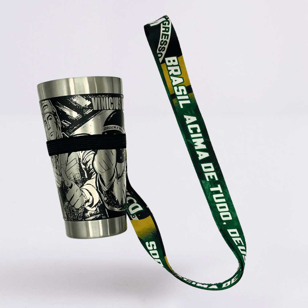 Mito Patriota #01 - Copo Térmico Preto Personalizado 360° - Nome Grátis + Tirante