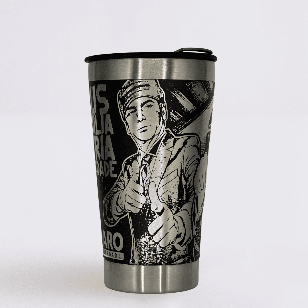 Mito Patriota #01 - Copo Térmico Preto Personalizado 360° - Nome Grátis + Tirante