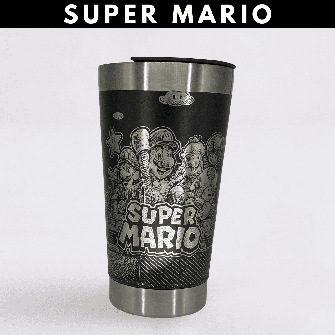 Super Mario – Copo Térmico Preto Personalizado 360° a Laser + Brinde