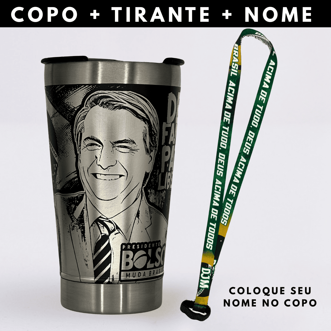 Mito Patriota #01 - Copo Térmico Preto Personalizado 360° - Nome Grátis + Tirante