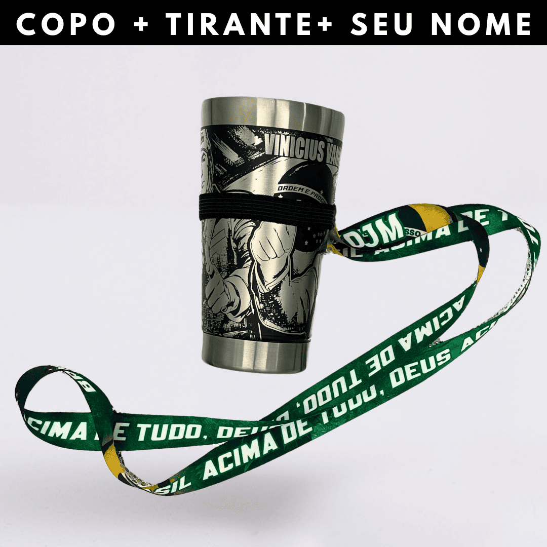 Mito Patriota #01 - Copo Térmico Preto Personalizado 360° - Nome Grátis + Tirante